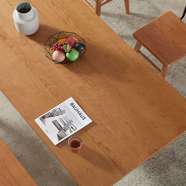 Contemporary Trestle Base Dining Table Rectangle Solid Wood Table