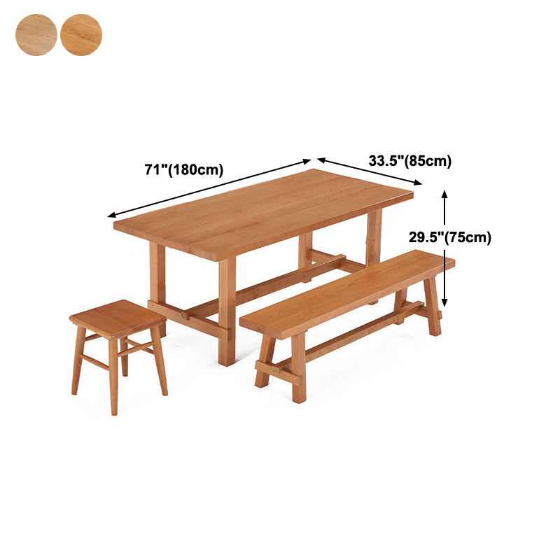Contemporary Trestle Base Dining Table Rectangle Solid Wood Table
