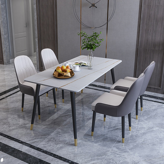 Rectangle Sintered Stone DiningTable Modern Home Kitchen Desk with 4 Black Legs