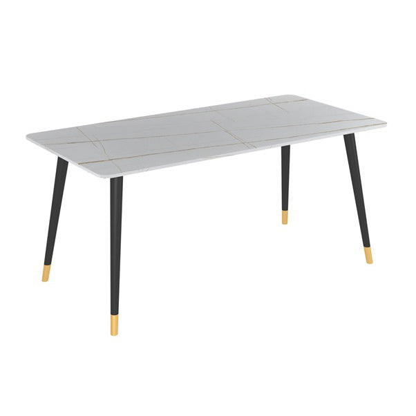 Rectangle Sintered Stone DiningTable Modern Home Kitchen Desk with 4 Black Legs