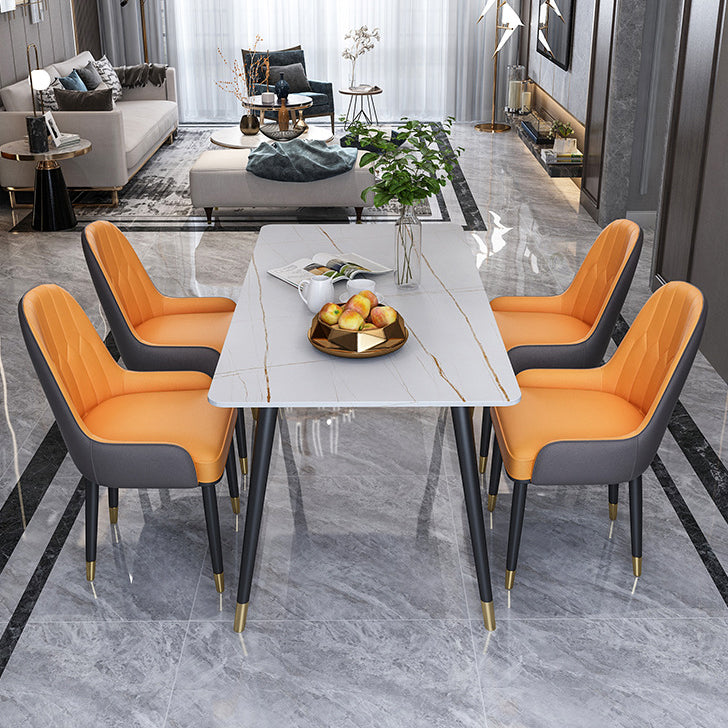 Rectangle Sintered Stone DiningTable Modern Home Kitchen Desk with 4 Black Legs