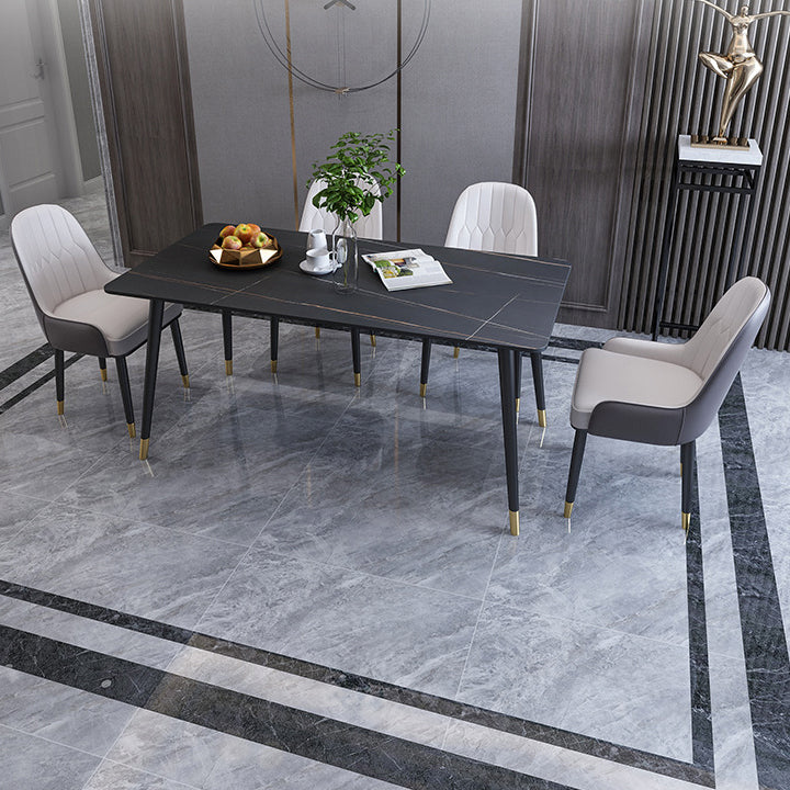 Rectangle Sintered Stone DiningTable Modern Home Kitchen Desk with 4 Black Legs