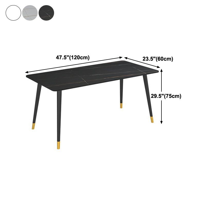 Rectangle Sintered Stone DiningTable Modern Home Kitchen Desk with 4 Black Legs