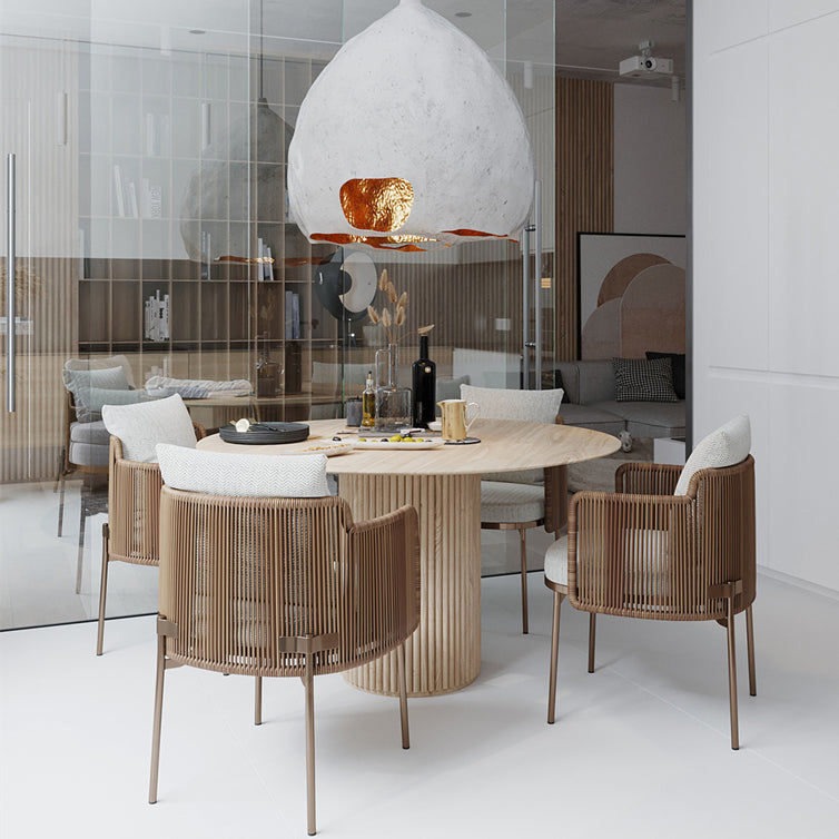 Round Dining Table Modern Pedestal Base Fixed Table of Solid Wood