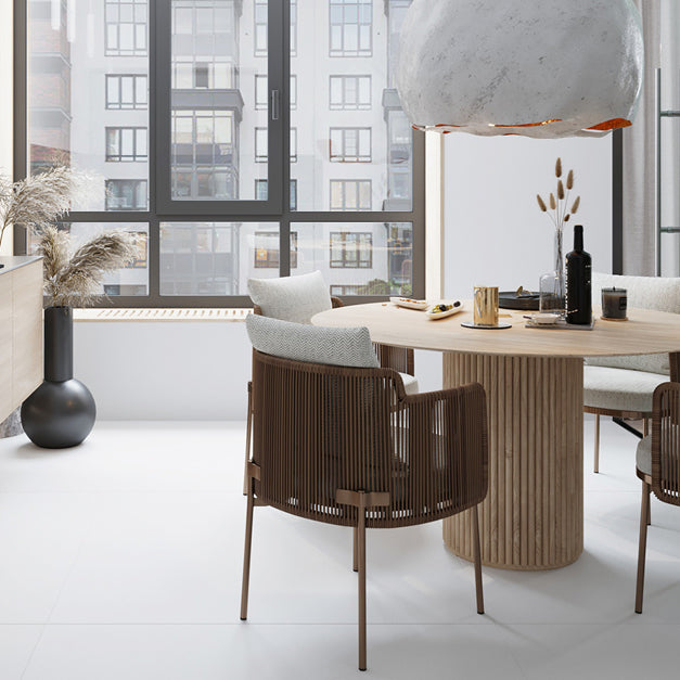 Round Dining Table Modern Pedestal Base Fixed Table of Solid Wood