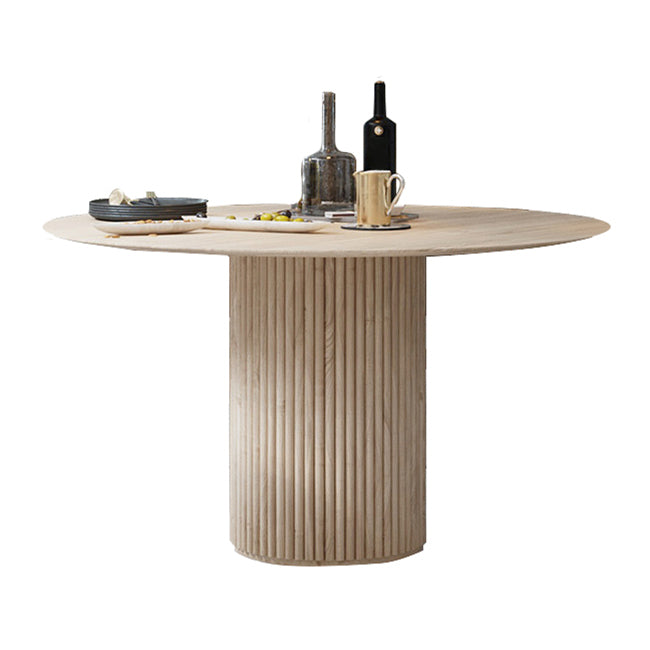 Round Dining Table Modern Pedestal Base Fixed Table of Solid Wood