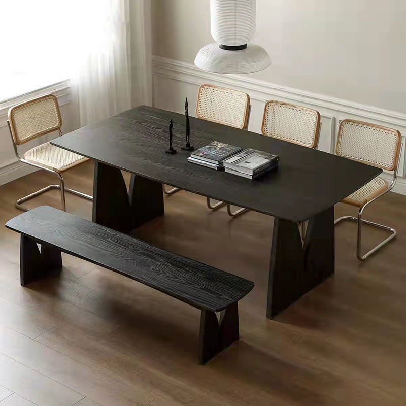Pine Solid Wood Dining Room Table Modern Double Pedestal Table in Black