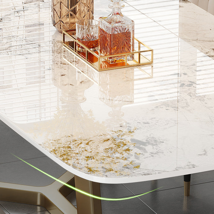 Luxury Sintered Stone Dining Table Rectangle Table with Gold Trestle Base