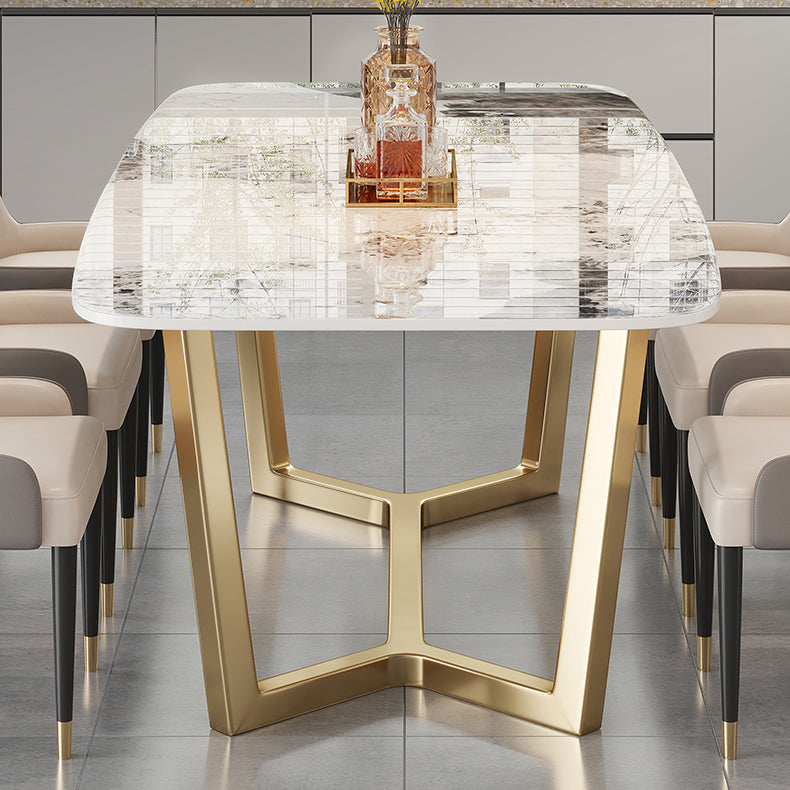 Luxury Sintered Stone Dining Table Rectangle Table with Gold Trestle Base