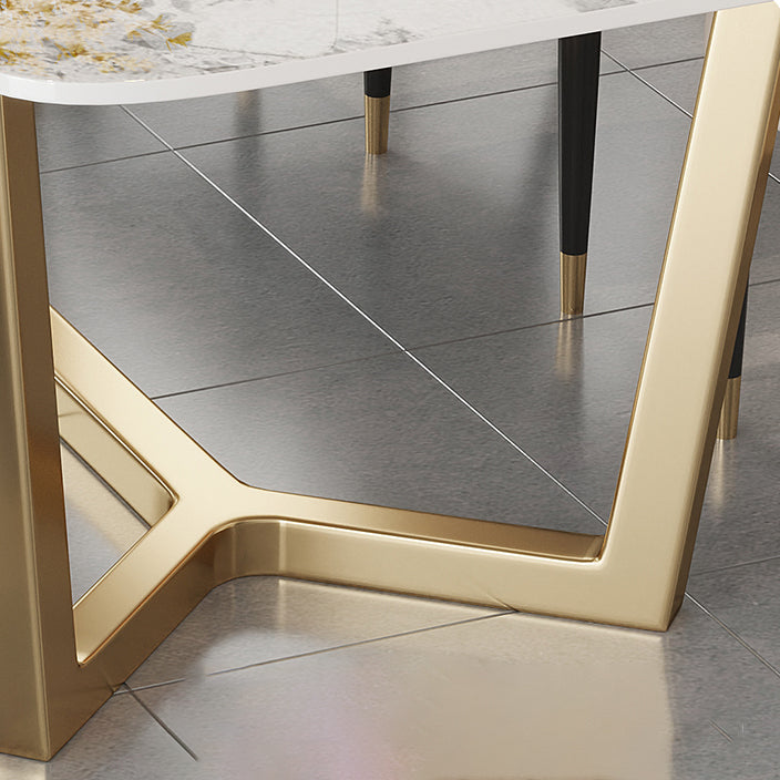 Luxury Sintered Stone Dining Table Rectangle Table with Gold Trestle Base