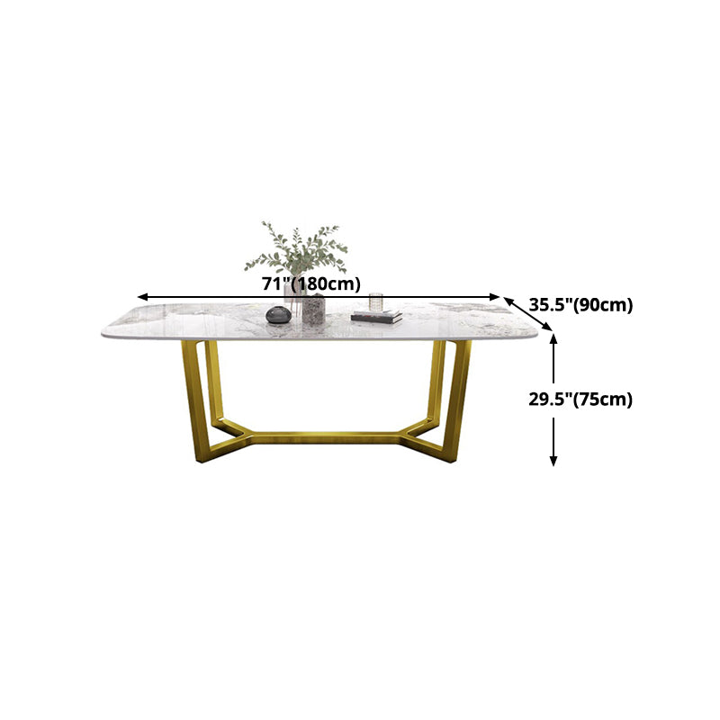 Luxury Sintered Stone Dining Table Rectangle Table with Gold Trestle Base
