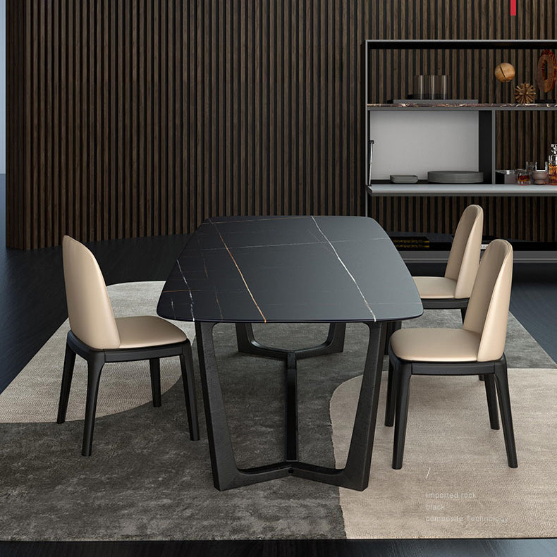 Industrial Black Table for Restaurant Rectangle Dining Table with Trestle Base