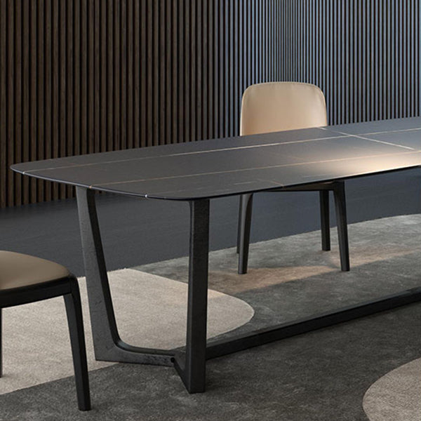 Industrial Black Table for Restaurant Rectangle Dining Table with Trestle Base