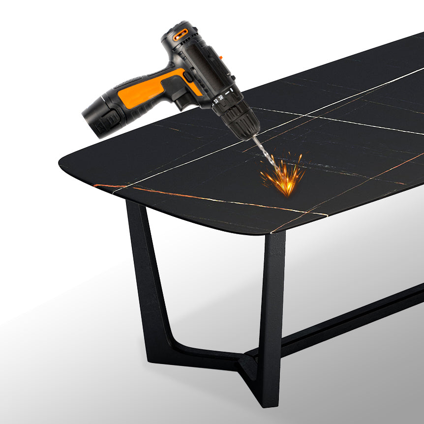 Industrial Black Table for Restaurant Rectangle Dining Table with Trestle Base