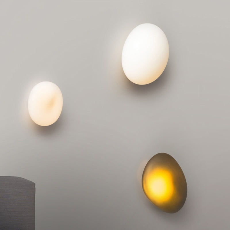 Nordic Style Iron Wall Light Cobblestone Shape Wall Lamp with Glass Shade for Bedroom