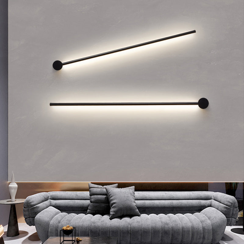 Minimalist Metal Wall Light Straight LED Wall Sconce in Black for Bedroom