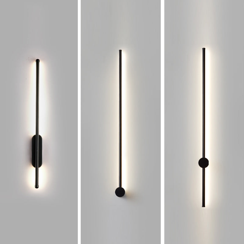 Minimalist Metal Wall Light Straight LED Wall Sconce in Black for Bedroom