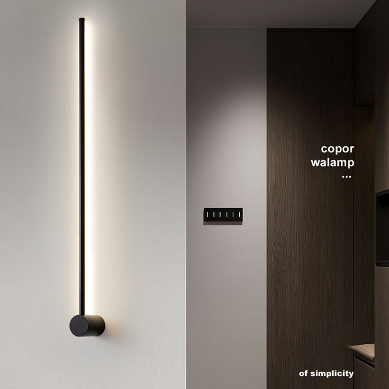 Minimalist Metal Wall Light Straight LED Wall Sconce in Black for Bedroom