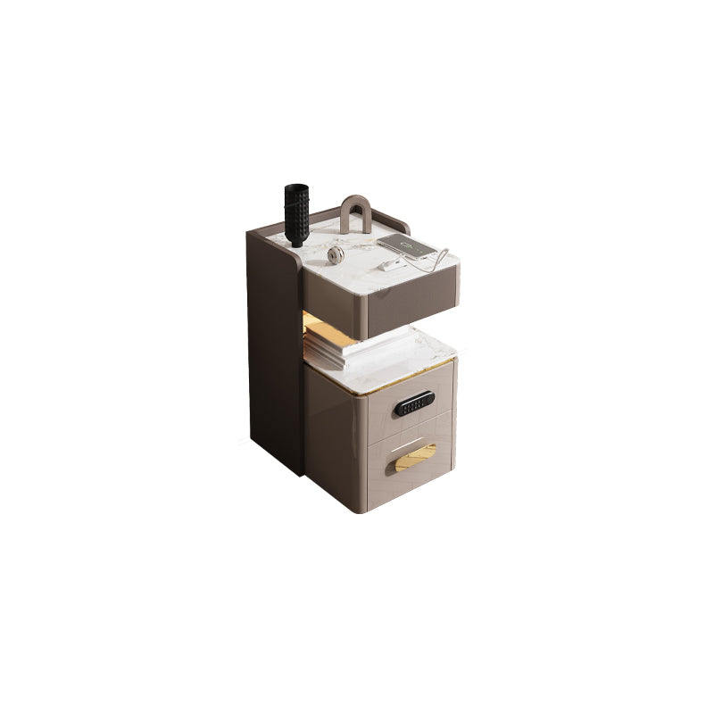 3-Drawer Nightstand with USB charging 21.65" Tall Faux Leather Nightstand