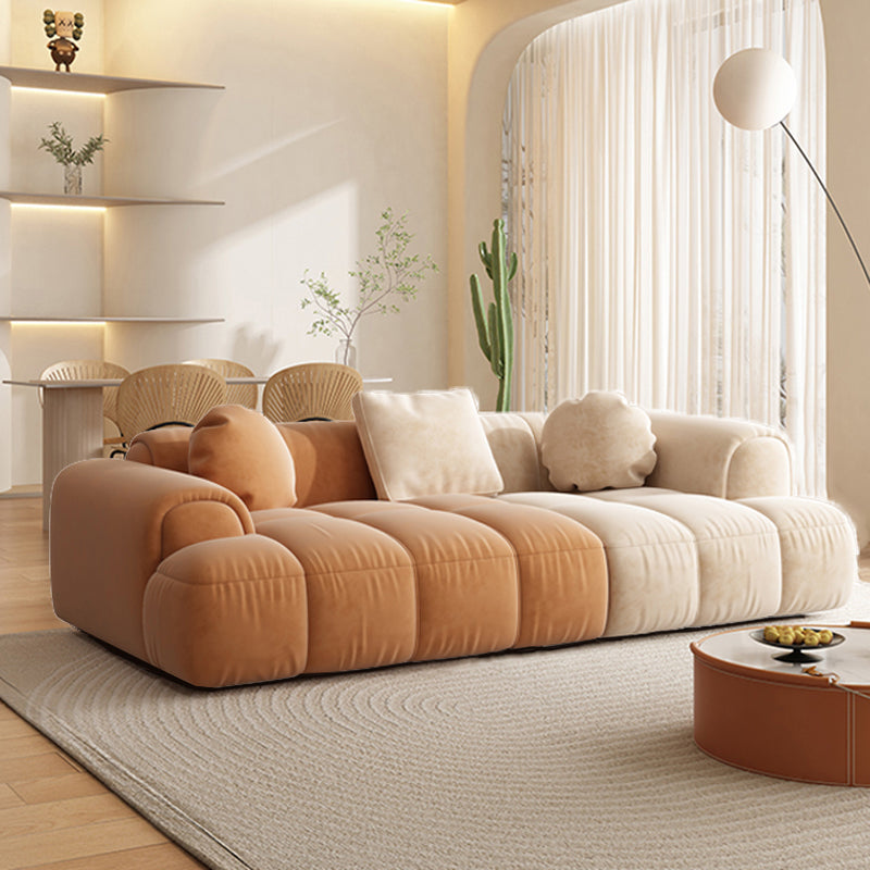 Contemporary Sewn Pillow Back Recessed Arm Sofa Couch in Orange/white