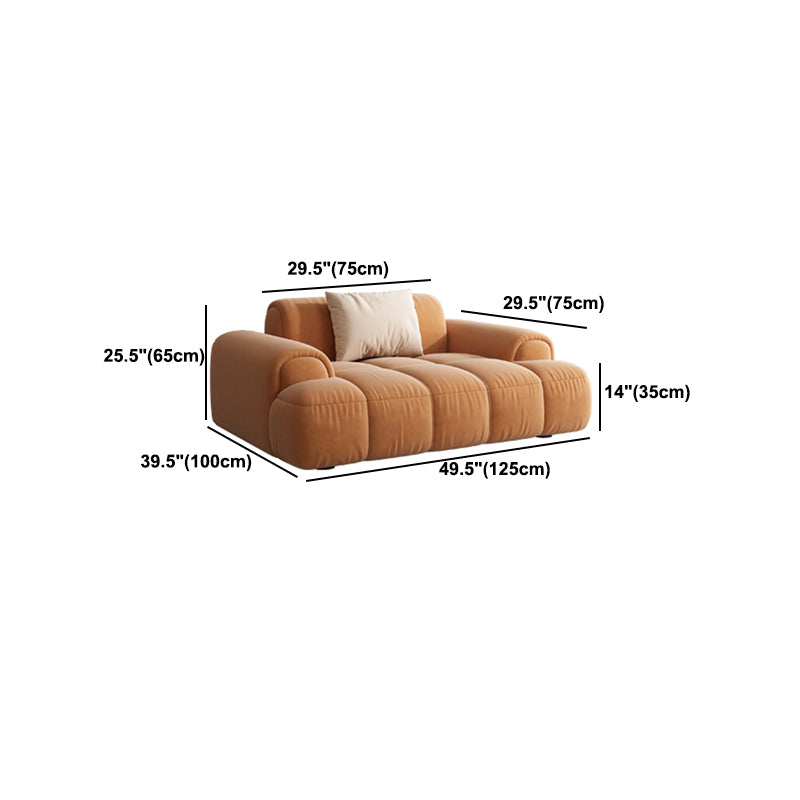 Contemporary Sewn Pillow Back Recessed Arm Sofa Couch in Orange/white