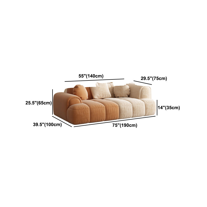 Contemporary Sewn Pillow Back Recessed Arm Sofa Couch in Orange/white