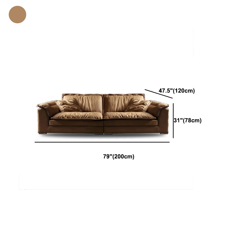Brown Pillow Top Sofa & Chaise Faux Leather Loose Back Sofa - 30.7" H