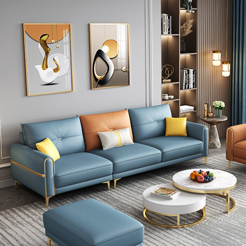 Modern Faux Leather Sofa with  Bolster Pillows for Living Room