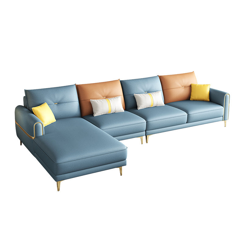 Modern Faux Leather Sofa with  Bolster Pillows for Living Room