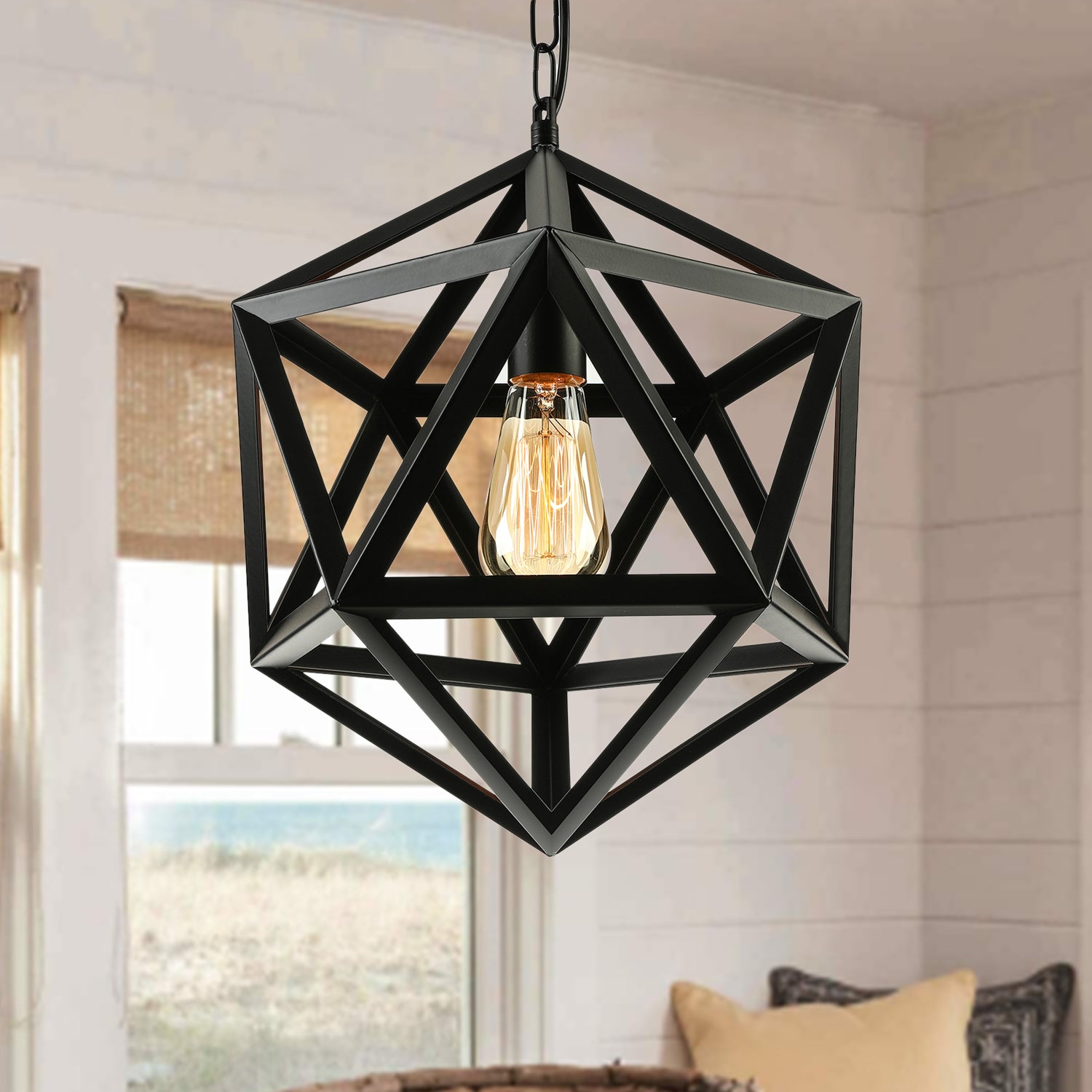 14"/18" Dia Geometric Metal Pendant Lighting Fixture Industrial 1 Bulb Dining Room Ceiling Light in Black/Rust