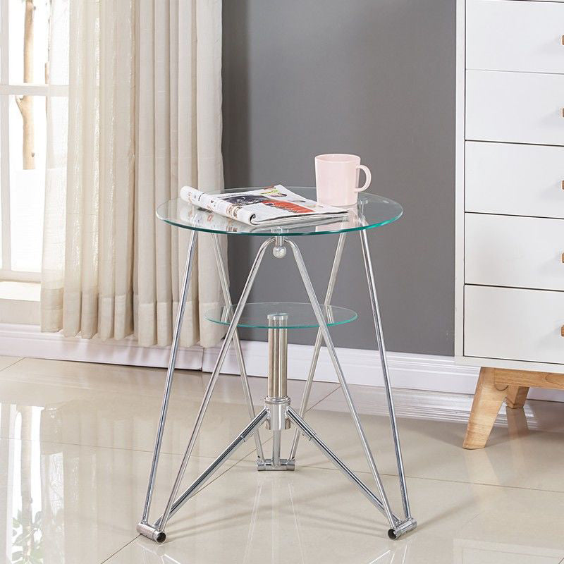 28.7"H Modern Metal Frame Base Round Glass Top Coffee Table with Shelf