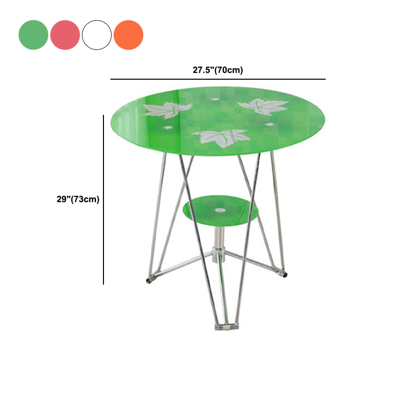 28.7"H Modern Metal Frame Base Round Glass Top Coffee Table with Shelf