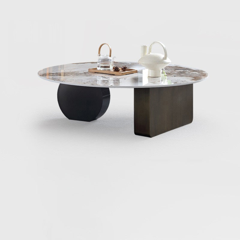 Abstract Base Design Cocktail Table Rock Plate Desktop Metal Coffee Table