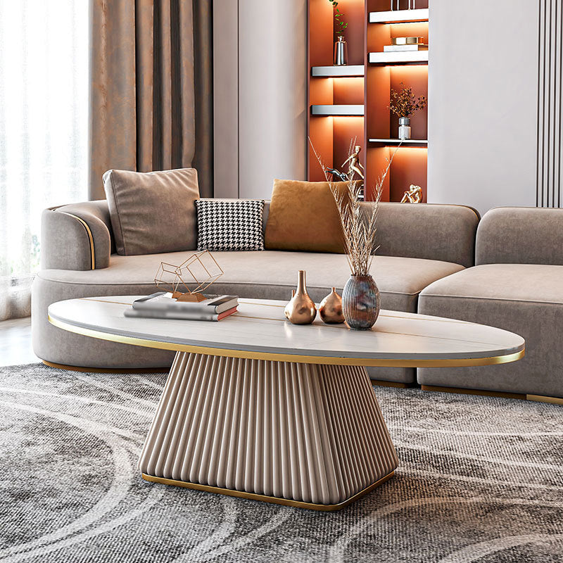 Modern Style Oval Coffee Table Metal Base on Top of Black Gold/platinum/white Slate