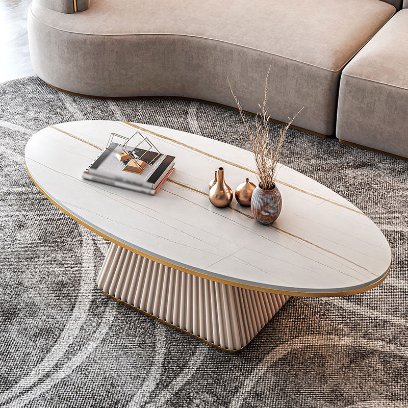 Modern Style Oval Coffee Table Metal Base on Top of Black Gold/platinum/white Slate