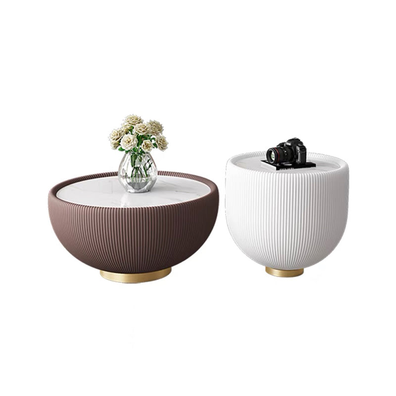 Square Block Base Cocktail Table Rock Plate Desktop Round Coffee Table with Metal Base