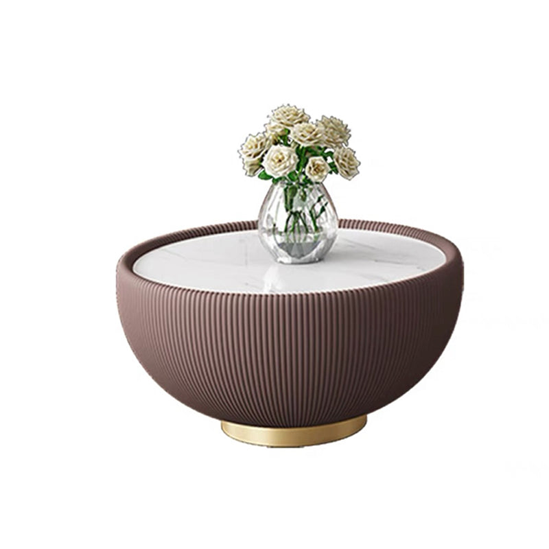 Square Block Base Cocktail Table Rock Plate Desktop Round Coffee Table with Metal Base
