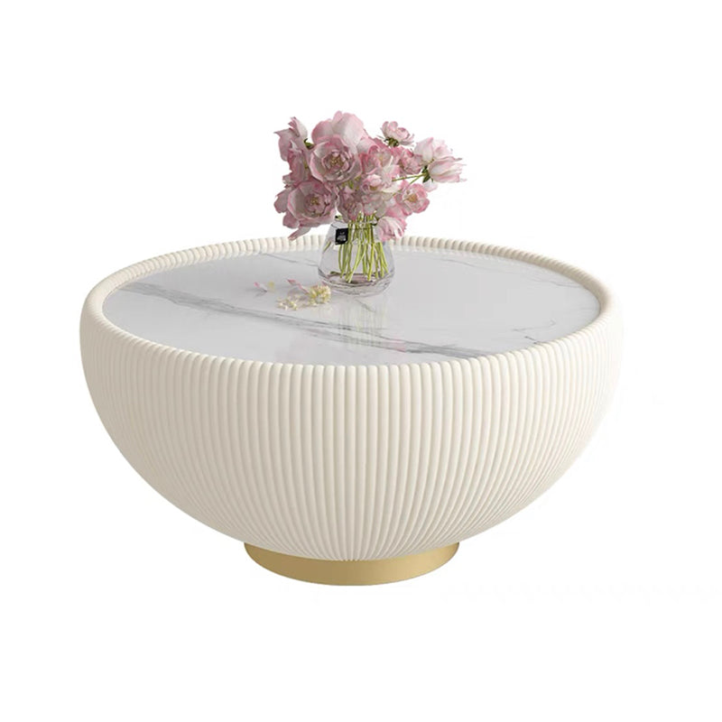 Square Block Base Cocktail Table Rock Plate Desktop Round Coffee Table with Metal Base