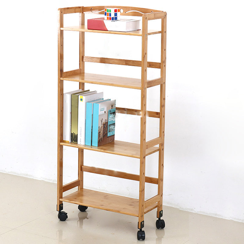 Natural Urban Etagere Bookshelf Manufactured Wood Bookcase with Caster Wheels