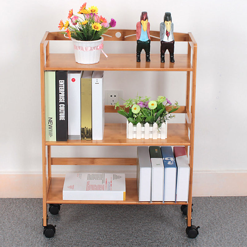 Natural Urban Etagere Bookshelf Manufactured Wood Bookcase with Caster Wheels