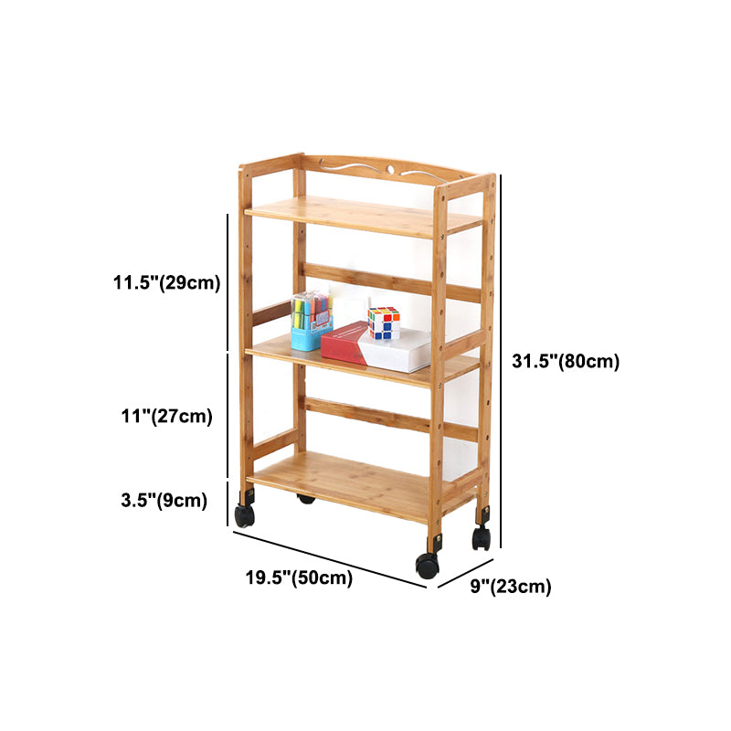 Natural Urban Etagere Bookshelf Manufactured Wood Bookcase with Caster Wheels
