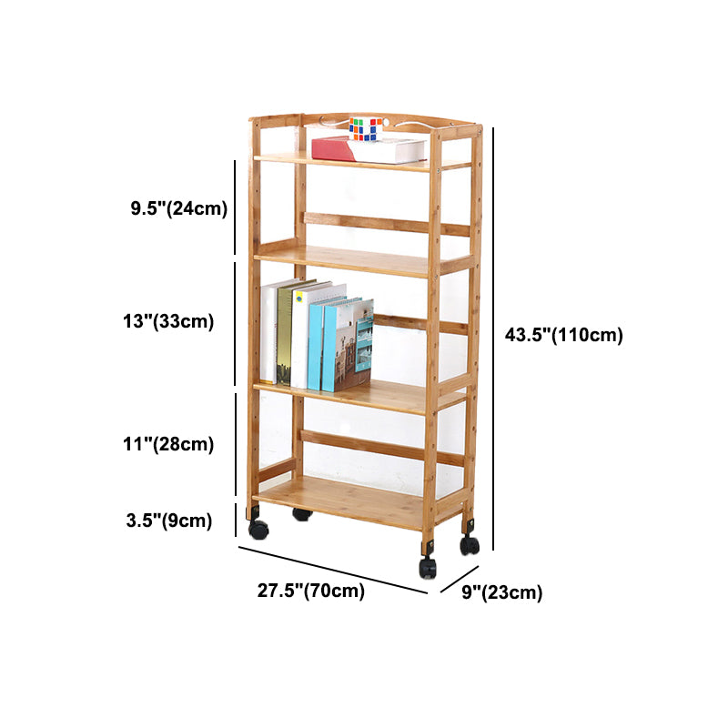 Natural Urban Etagere Bookshelf Manufactured Wood Bookcase with Caster Wheels