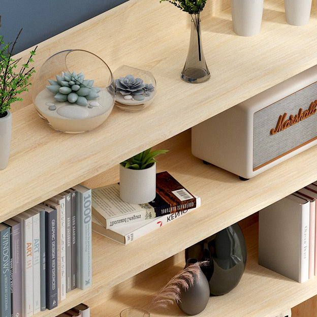 Natural Urban Etagere Bookshelf Oak Wood Open Bookcase for Home