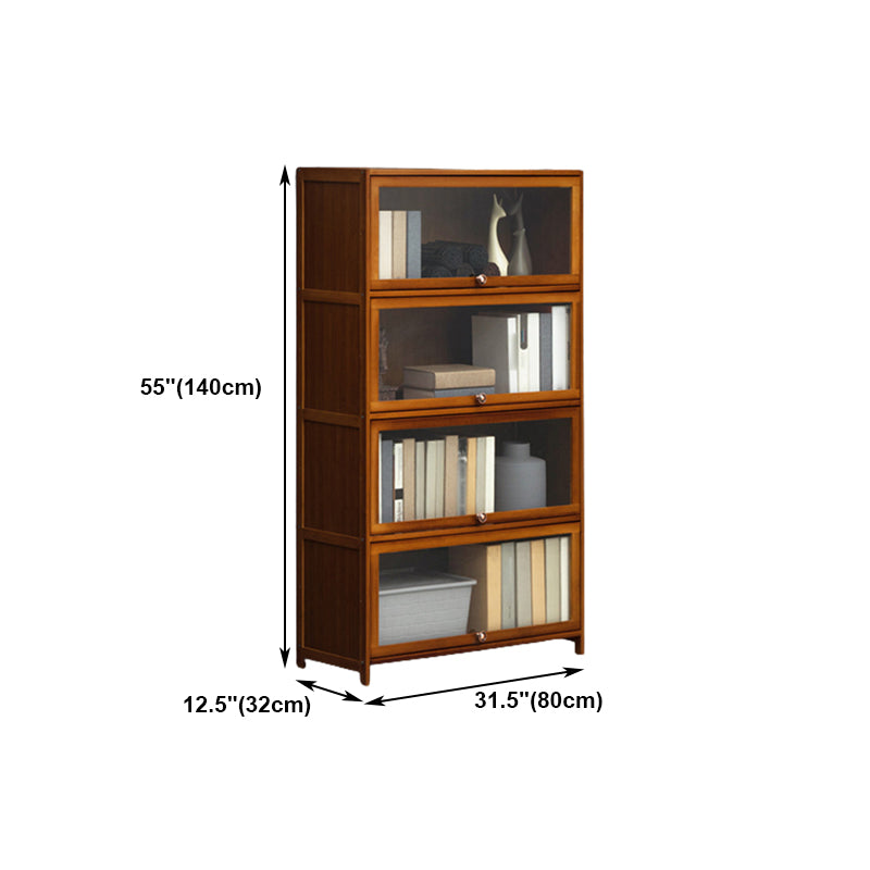 Contemporary Style Wood Bookcase Closed Back Bookshelf with Door for Home