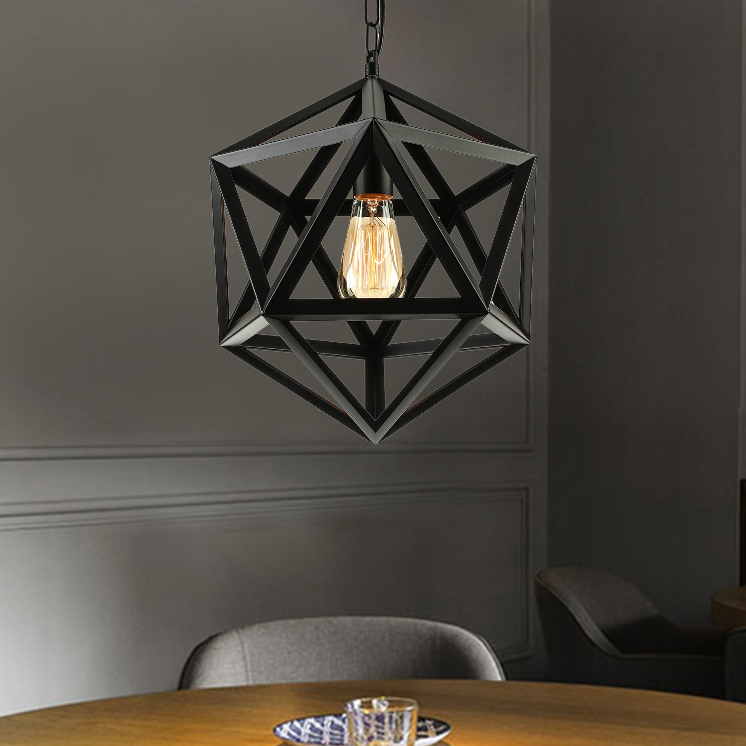 14"/18" Dia Geometric Metal Pendant Lighting Fixture Industrial 1 Bulb Dining Room Ceiling Light in Black/Rust