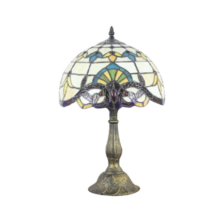 Lampada da scrivania vittoriana Tiffany con paralume bombato, lampada da lettura in vetro colorato con 1 testa in oro/marrone per camera da letto