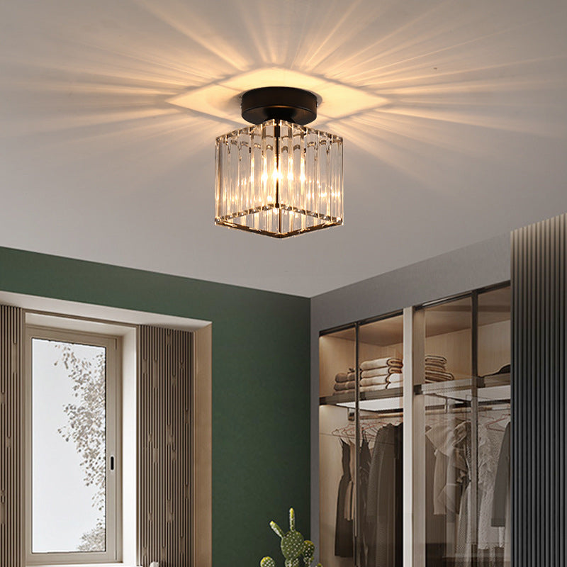 Crystal Shaded Semi Flush Light Fixture Minimalist-Style Close to Ceiling Lamp