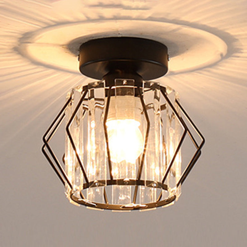 Crystal Shaded Semi Flush Light Fixture Minimalist-Style Close to Ceiling Lamp