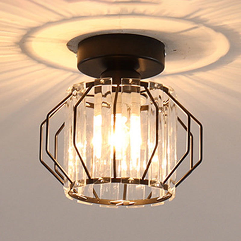 Crystal Shaded Semi Flush Light Fixture Minimalist-Style Close to Ceiling Lamp