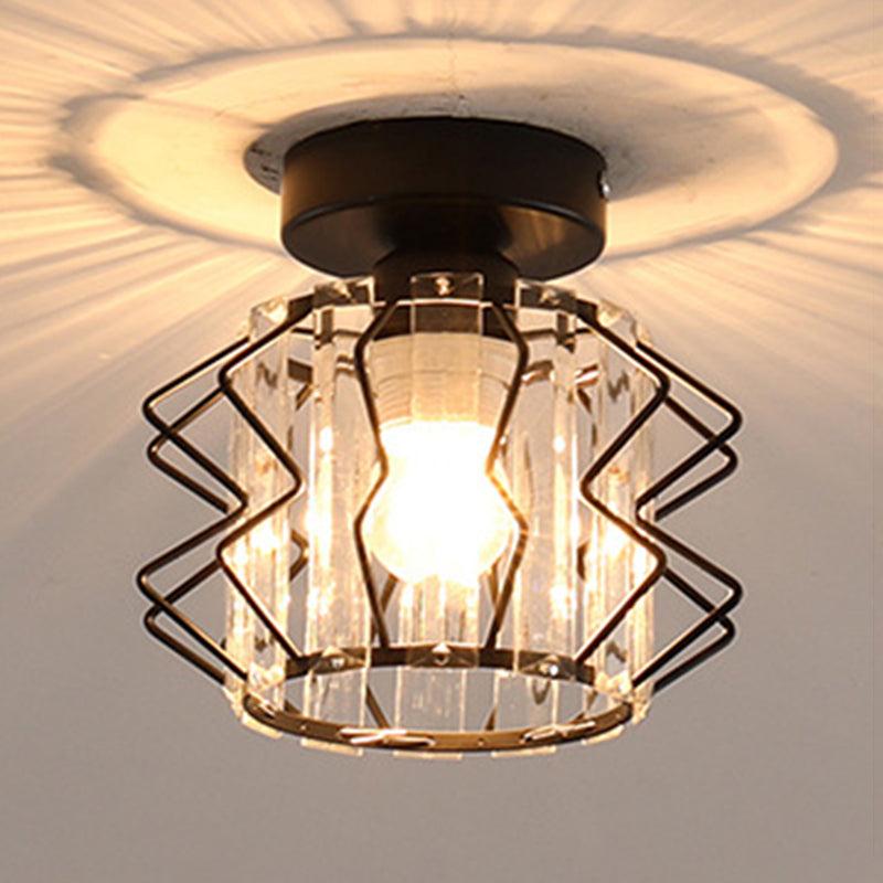 Crystal Shaded Semi Flush Light Fixture Minimalist-Style Close to Ceiling Lamp